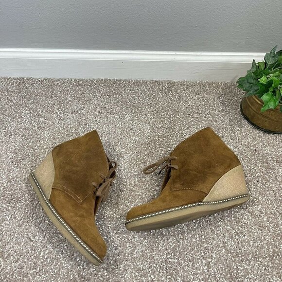 J Crew Womens Brown Suede MacAlister Lace Up Wedge Ankle Boots Booties Size 8 - Picture 1 of 11